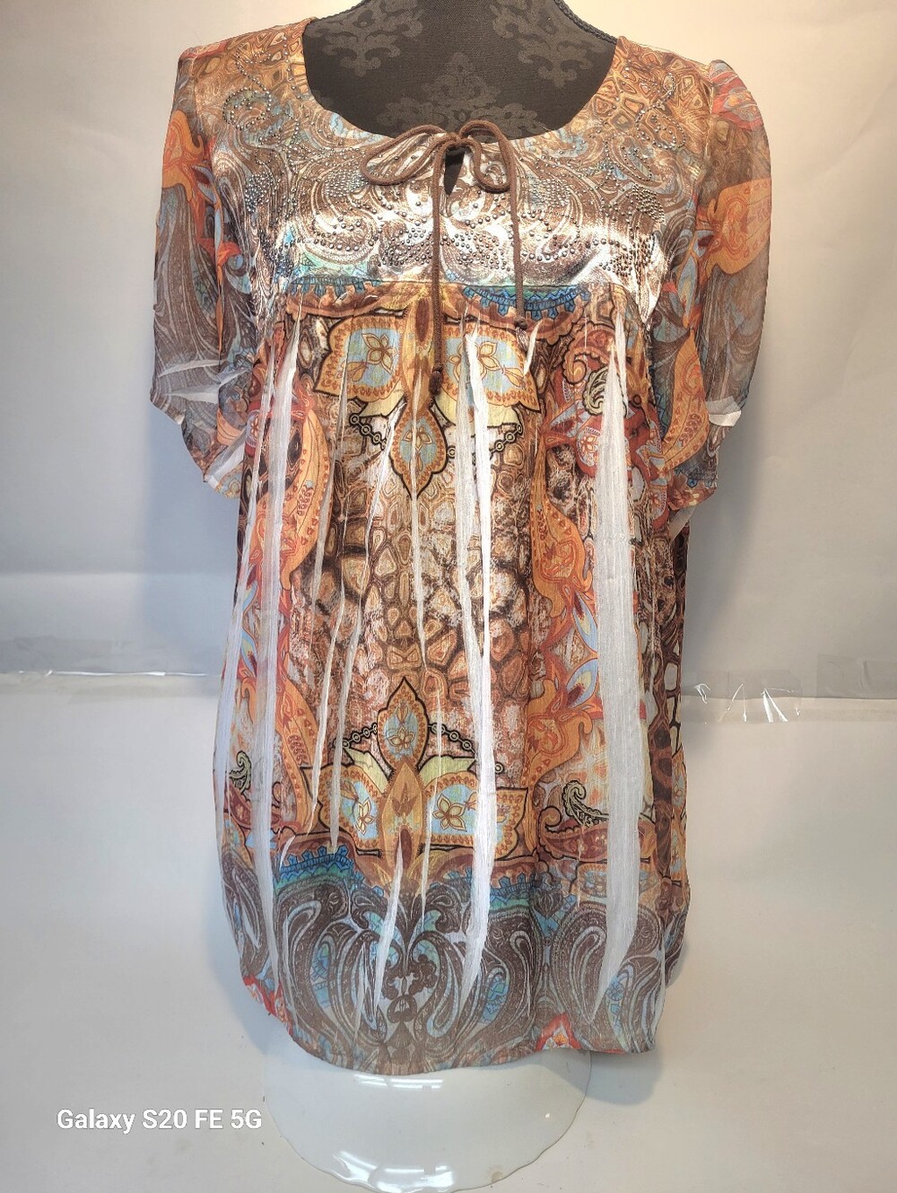 Women's Sheer Multi Colored Blouse, Size 1x One World